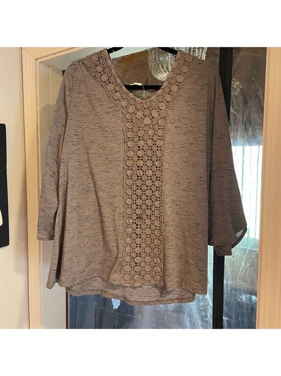 Style & Co. Tops - Style & Co, XL, Elegant Gray Lace-Trimmed Women's Top